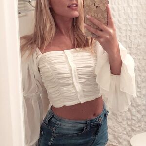 White ruffle crop top